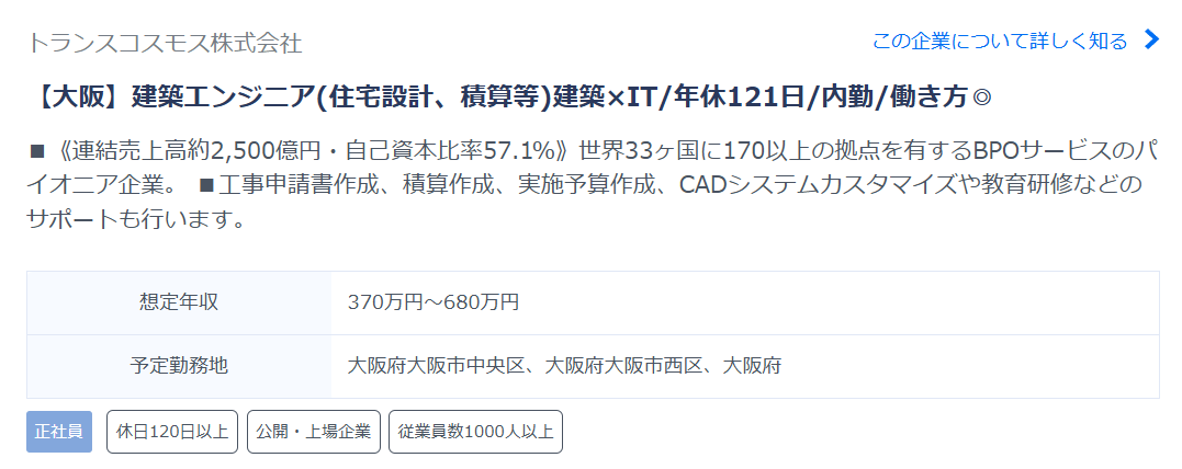 トランスコスモスの建築設計の求人
